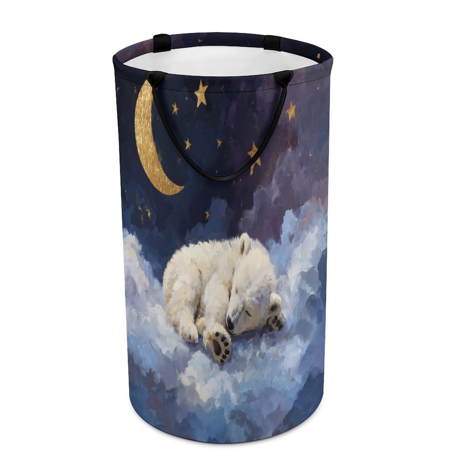 LUYYSKY Classic Retro Polar Bears Collapsible Dirty Clothes Basket, Cute Realistic Moon Starry Sky Clouds Animals Polar Bear Portable Clothes Storage Basket