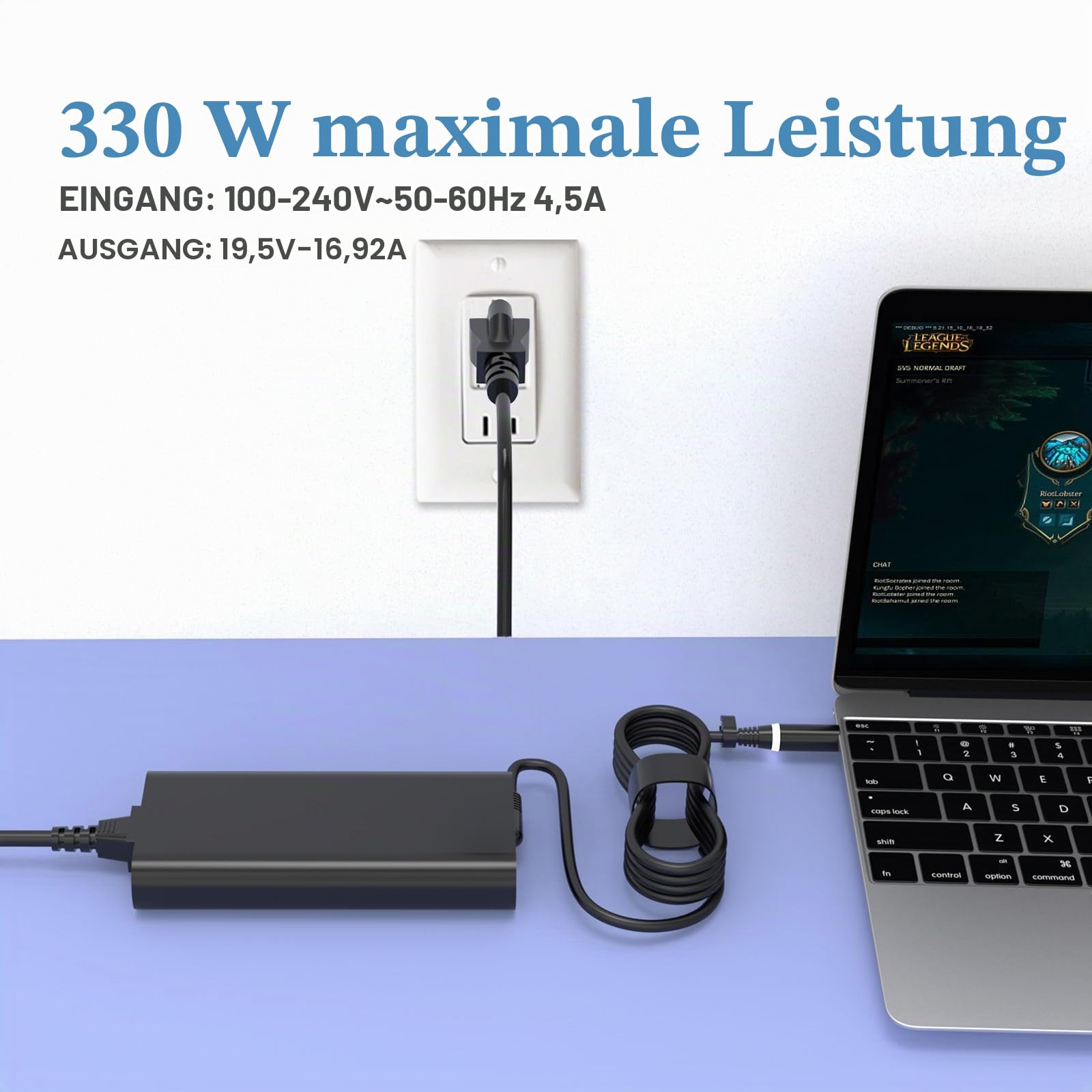 330W 19.5V 16.92A Slim GaN AC Ladegerät für Dell Alienwar X51 X17 R1 R2 M17 R3 R4 M18x R1 R2 R3 Area-51m R1 R2 P45E P48E P38E ADP-330AB D DA330PM111 DA330PM190 LA330PM190 Laptop Netzkabel
