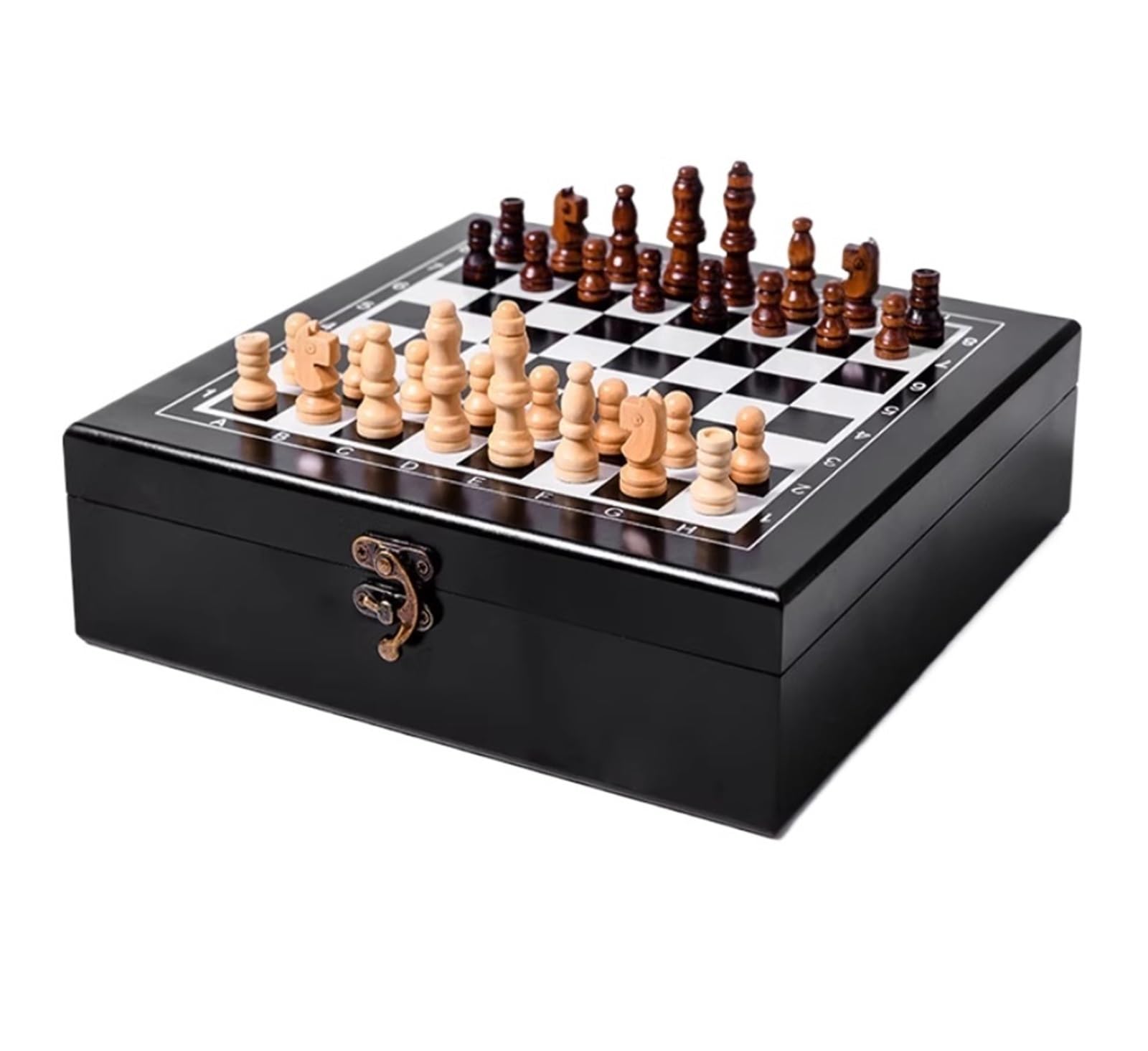 schachspiel 4-in-1 Schach-, Poker-, Würfel- und Domino-Set aus Holz – Tragbares Reise-Schachbrettspiel-Set for Kinder und Erwachsene