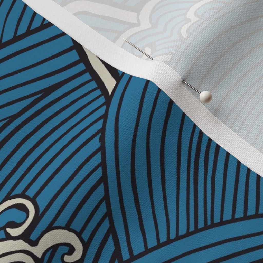 Spoonflower Fabric - Indigo Waves Vintage Blue Asian Japanese Water Waves Indigo Printed on Petal Signature Cotton Fabric by The Yard - Sewing Quilting Apparel Crafts Decor