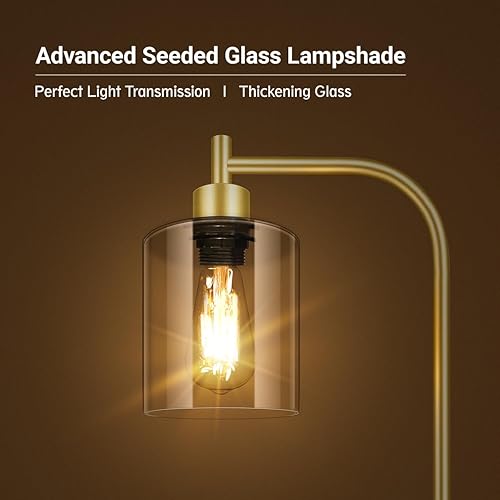 Miniatura 3 de Lámpara de pie dorada, lámpara de pie con pantalla de cristal, bombilla LED de 6 W incluida, lámpara de pie moderna con interruptor de pie, lámpara