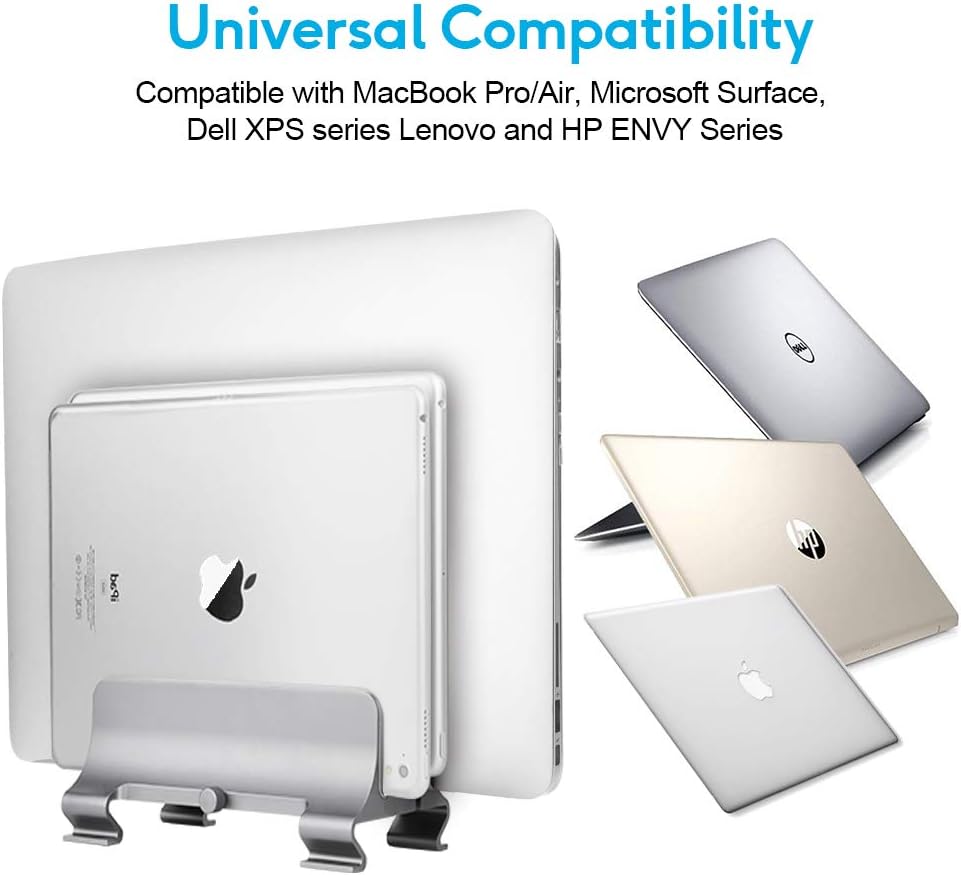 🔥 Crazy Deals Vertical Laptop Stand [Updated Version],3-Slot Space-Saving Aluminum Desktop Stand Holder with Adjustable Dock Size Compatible for All MacBook/HP/Dell/Surface/Samsung/Chrome Book(Silver)