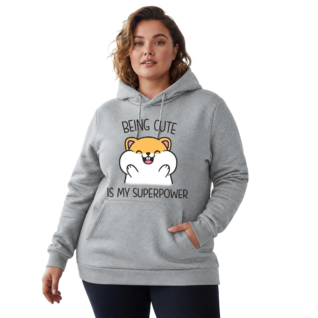 Women's Cotton Fleece Grey Melange Full Sleeve Graphic Printed Plus Size Hooded Sweatshirt | 2XL, 3XL, 4XL, 5XL Hoodies for Womens Winter Wear | 756-image-38