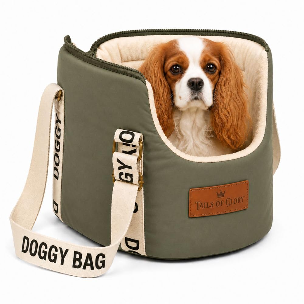 Dog Carrier Bag & Travel Dog Bed by Tails Of Glory for Small Dogs, Puppies and Cats up to 8 kilos - Green, Large