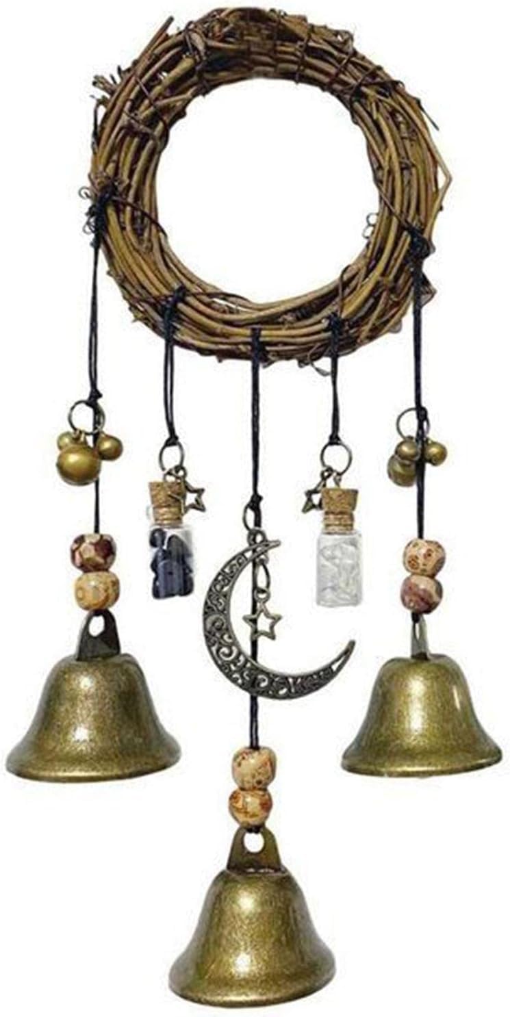 Sysow Handmade Hanging Witch Bells Protection Door Hangers Witch Wind Chimes Wreath Magic Wind Chimes Pendant for Home Door Craft Decor