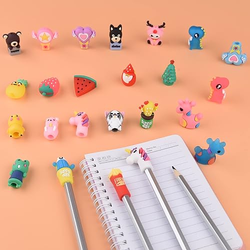 Miniatura 4 de ELECLAND 27 adornos para lápices, diseño de dinosaurio, con clip, premios de aula para niños, suministros escolares de oficina, recuerdos de fiesta