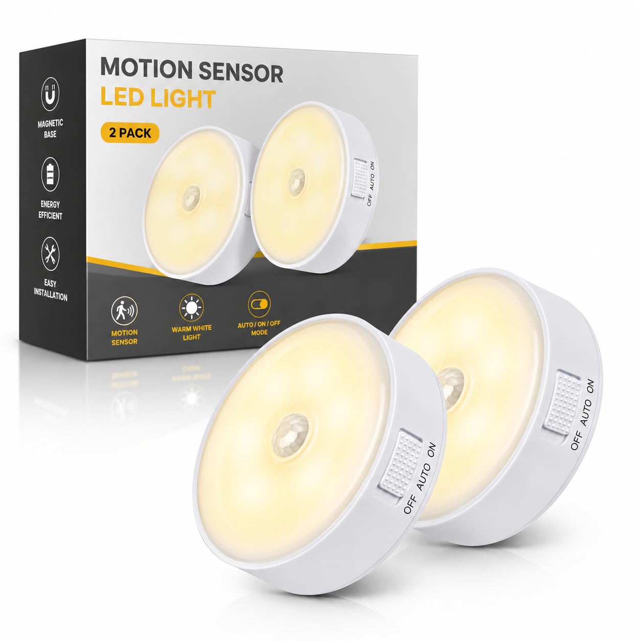 2 Pcs Motion Sensor Light for Home Rechargeable LED, PIR Motion Sensor Night Light Wireless, Auto On/Off Closet Wardrobe Cabinet Light, Magnetic Stick-On Indoor Lighting for Stairs Kitchen Hallway-image-29