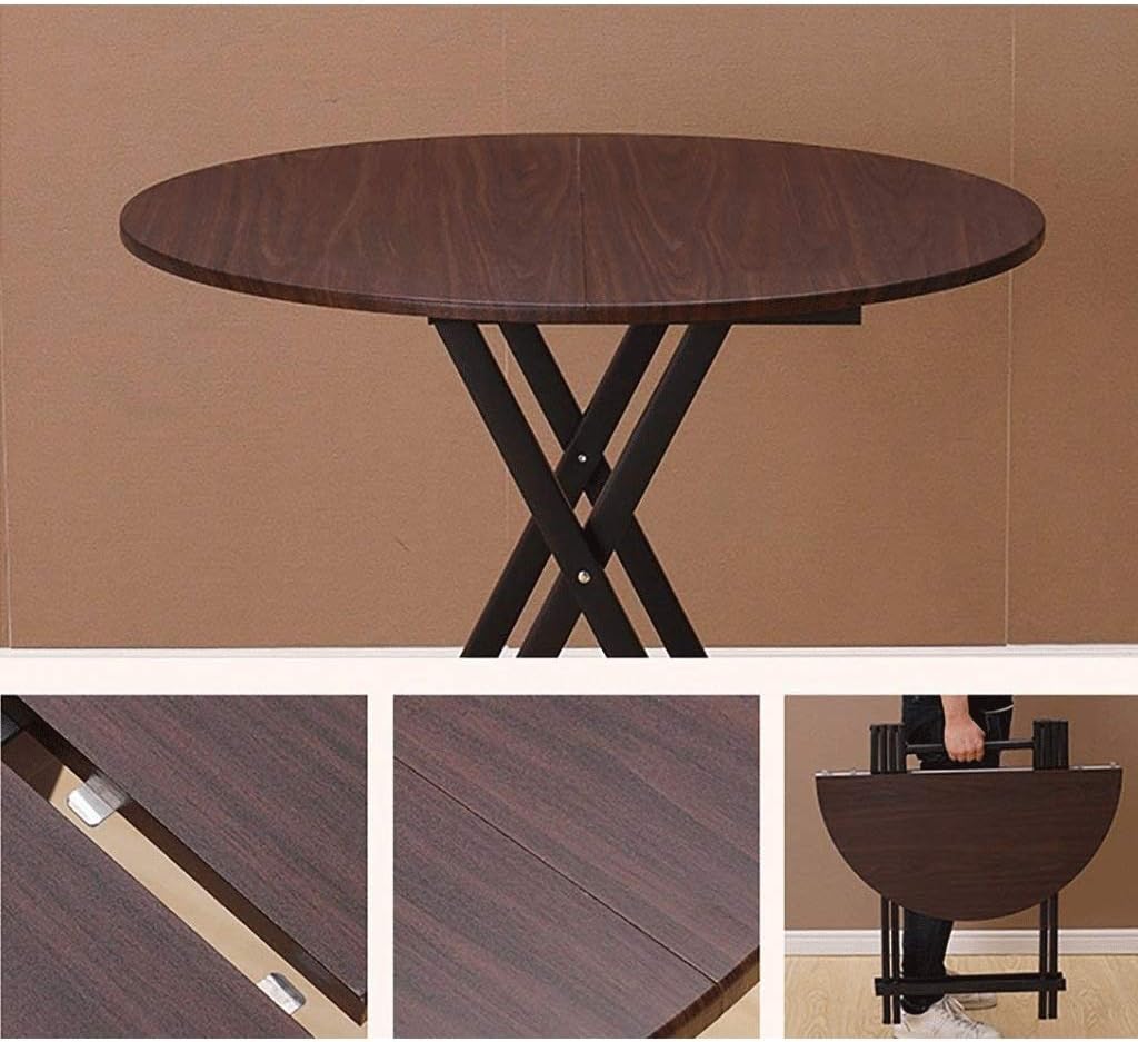 Folding Table，Patio Round Folding Bistro Table,Outdoor Portable Dining Table, Wooden Footing Frame(E)