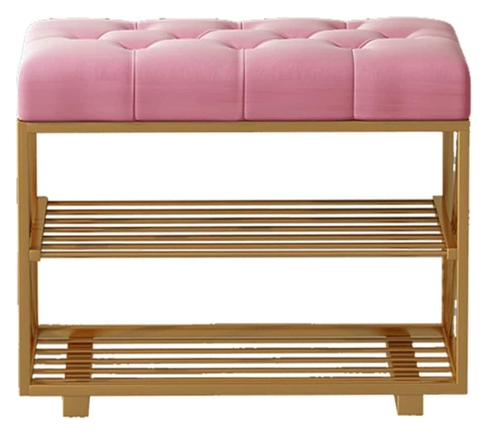 GDMDPTE Entryway Shoe Bench with Storage Nordic Style Double Layer Shoe Rack Bench for Entrance End of Bed or Hallway Wrought Iron Frame with Flannel Cushion Shoe Changing Stool Organizer