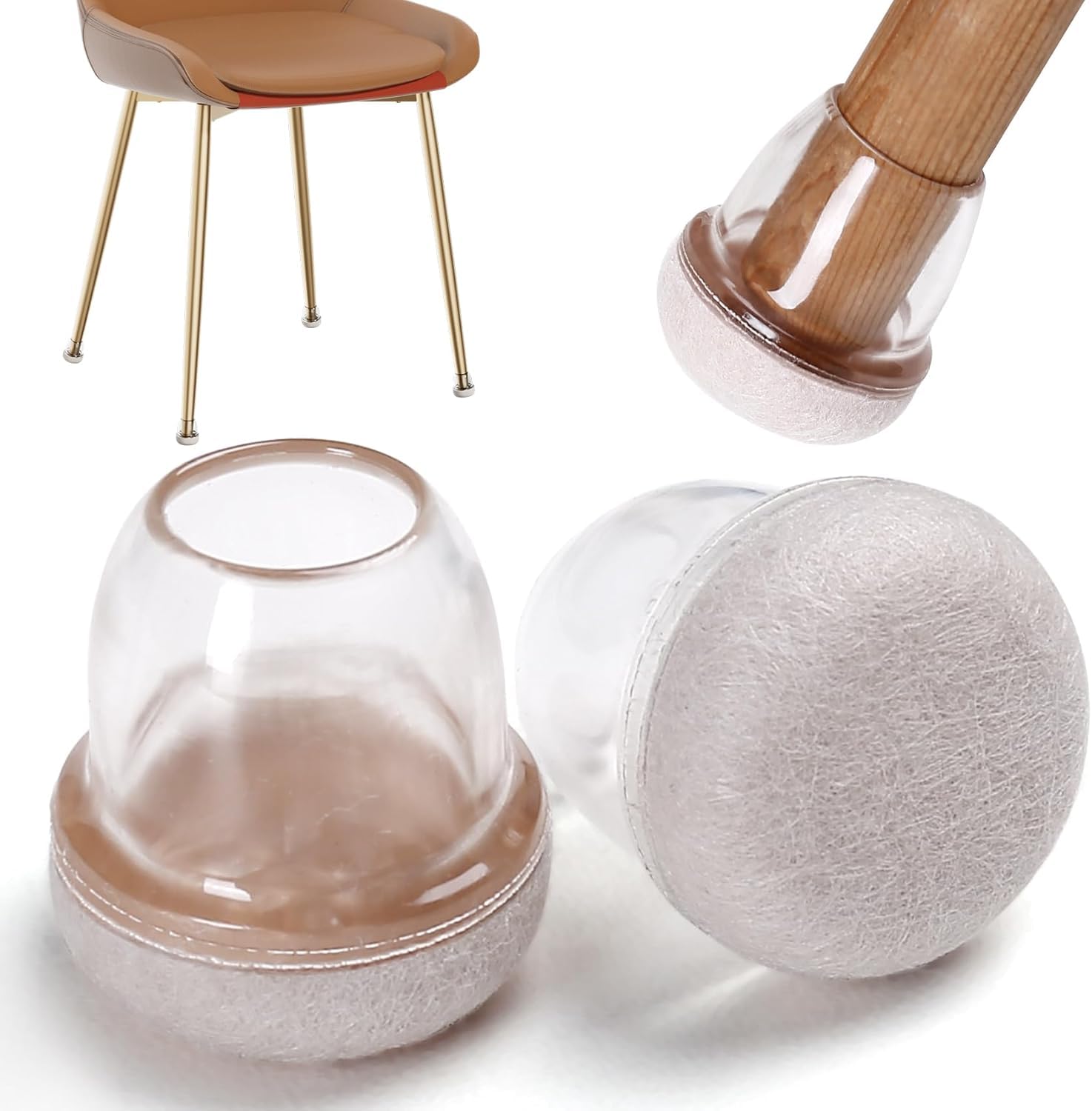 Ezprotekt 16*Clear Chair Leg Floor Protectors, Silicone Chair Leg Caps, Round Felt Furniture Pads for Hardwood Floors, Chair Feet Covers to Protect Floor from Scratches & Noise(Fit: 0.5"-0.8") — image 1
