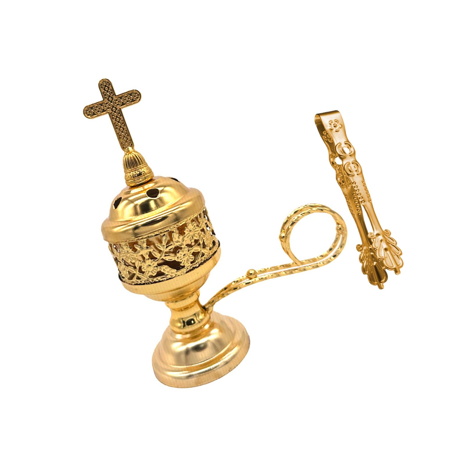 CUNZJIA Metal Frankincense Incenses Burners with Crosses Lid and Tongs for Aromatherapies Home Decors and Meditations