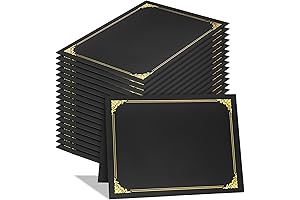 25 Black Certificate Holders for Letter Size Documents with Gold Foil Border