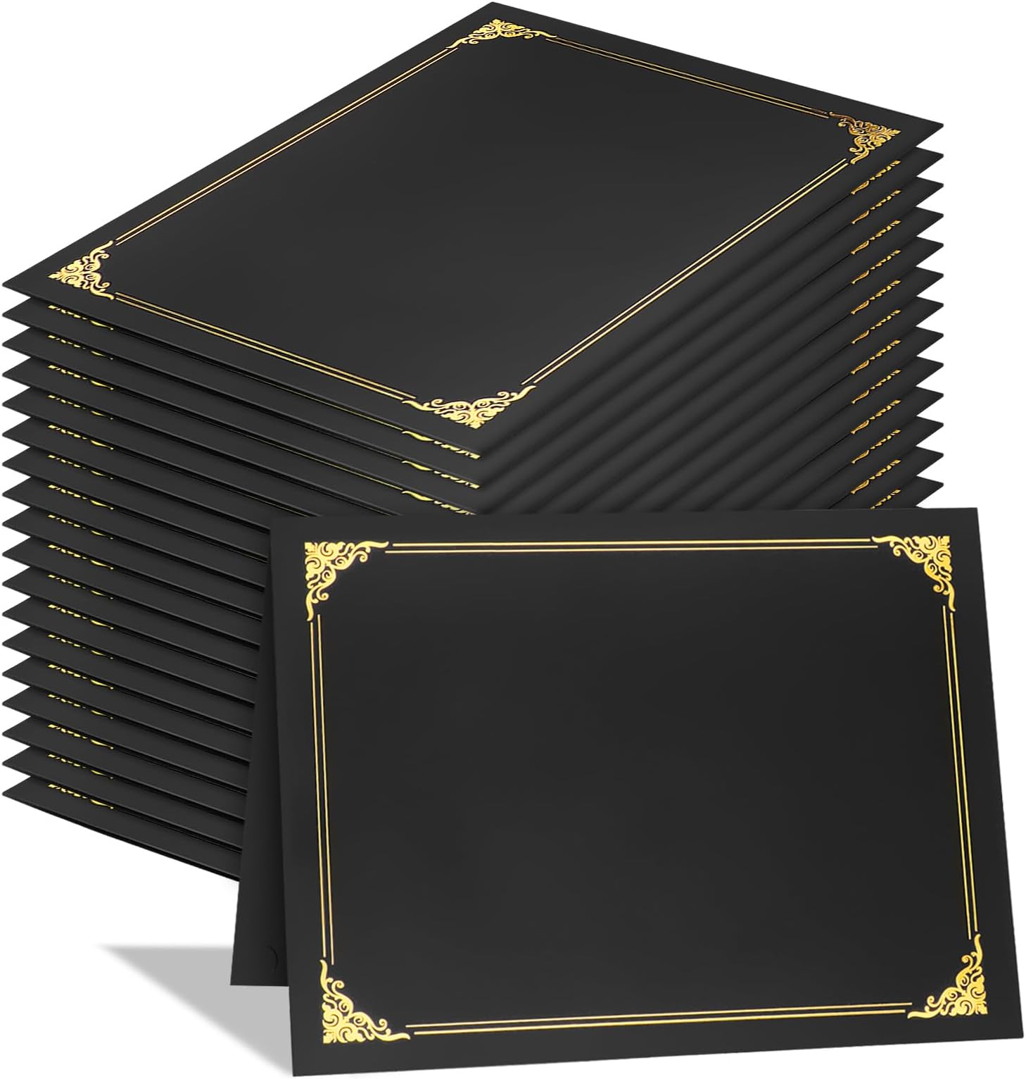 25 Packs Certificate Holders, Black Certificate Covers, Diploma Holders, Certificate Folders with Gold Foil Border for Letter Size 8.5" x 11" Certificates, Diploma, Documents, Award Cover
