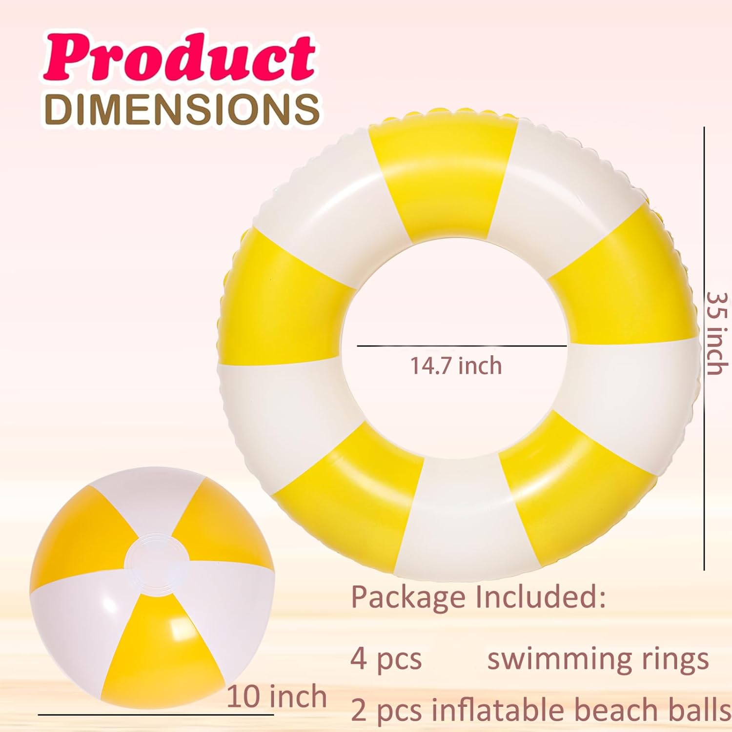 4 PCS Striped Inflatable Pool Floats for Swimming Pool Party Lake Beach Adults - Floaties Pool Tubes Swim Rings Tubes Floaties for Beach Pool Party Decorations