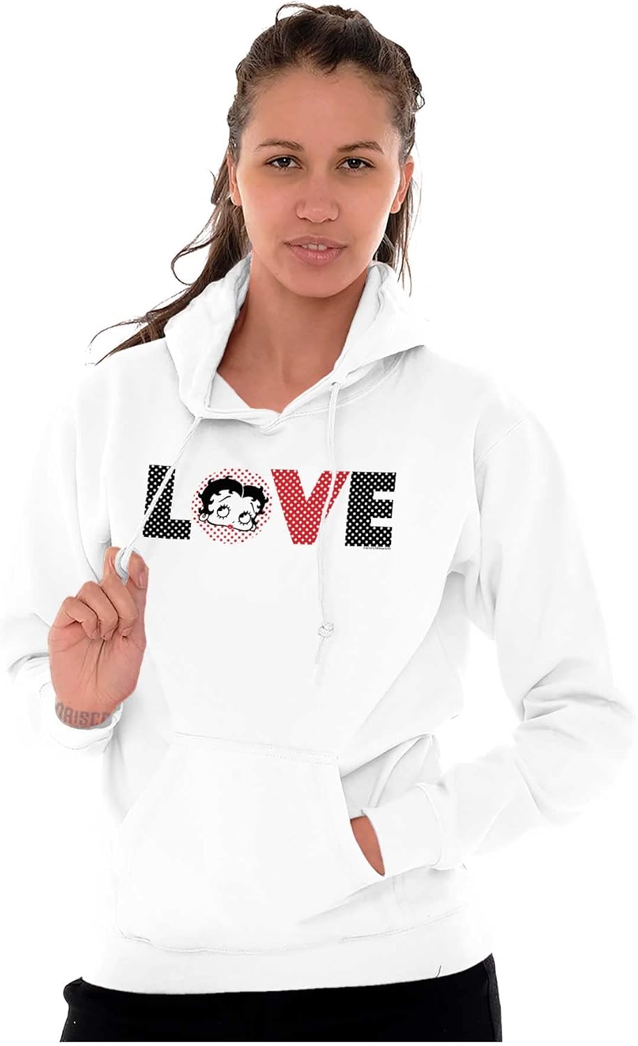 Brisco Brands Betty Boop Cartoon Polka Dots Love Hoodie Sweatshirt Women