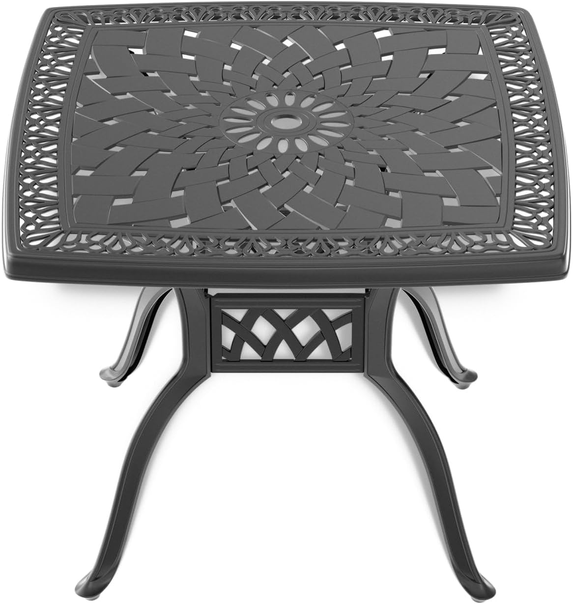 L32.28/35.43*W32.28/35.43-inch Cast Aluminum Patio Dining Table with Black Frame and Umbrella Hole
