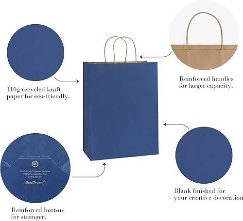 Miniatura 5 de BagDream Paquete de 50 bolsas de regalo de 10 x 5 x 13 pulgadas, color azul marino, bolsas de regalo con asas, bolsas de mercancía al por menor,