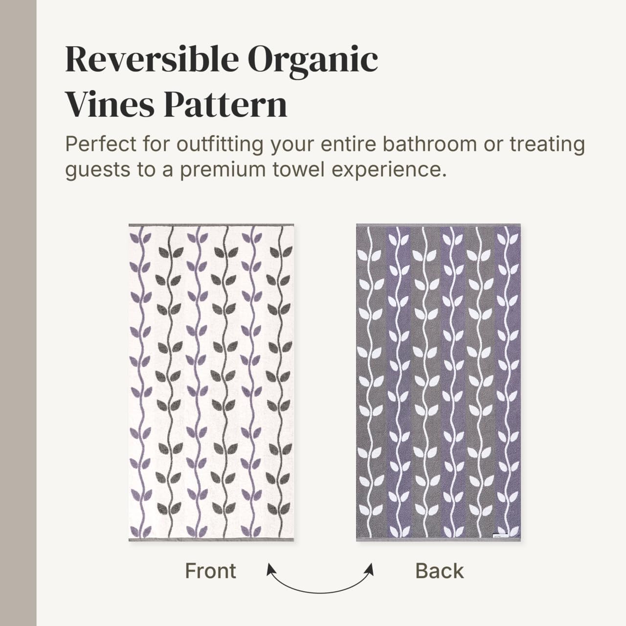 Modern Threads Organic Vines 6-Piece 100% Cotton Towel Set – Yarn Dyed Jacquard & Solid – Includes 2 Bath Towels, 2 Hand Towels, 2 Washcloths – Absorbent, Quick Dry, Soft & Durable – Lavender - Image 6