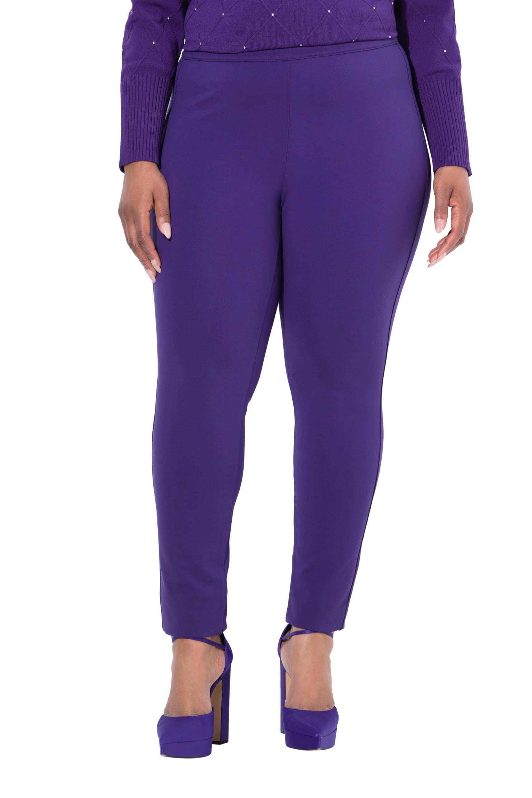 Ulla Popken Damen große Größen Übergrößen Plus Size Punto-Hose Sienna, schmales Bein, Elastikbund 688136