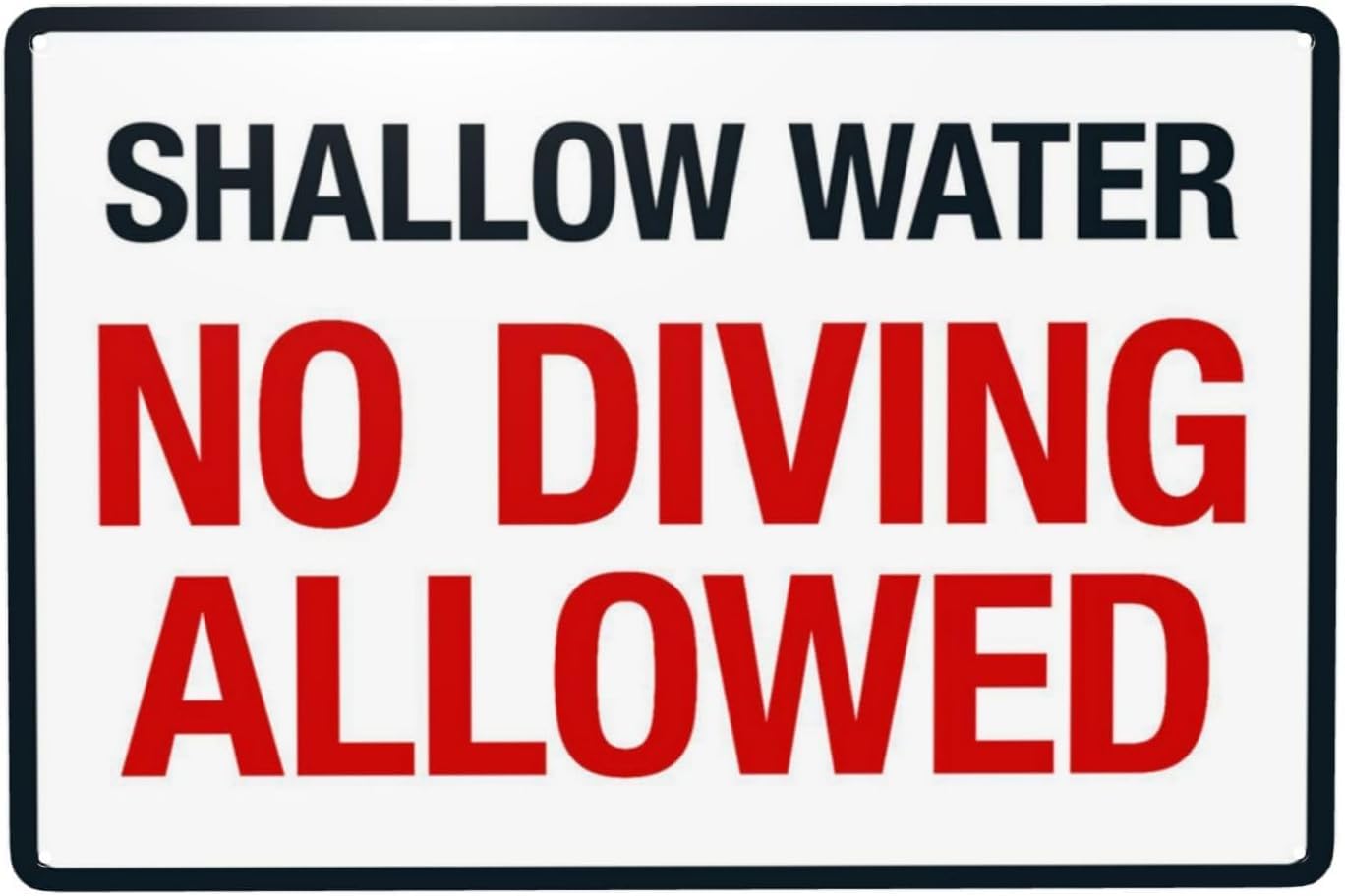 Shallow Water Rust Free Aluminum Sign - Pool Rules Retro Decor with Pre-Drilled Holes for Home/Business Pool - 12x16 Inch​