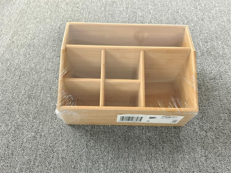 Relaxdays Bamboo Organizer in plastic packaging