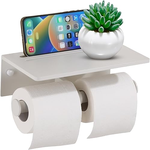 Miniatura 15 de Soporte de papel higiénico – Soporte de papel higiénico de aluminio de doble rollo con estante para teléfono móvil para baño, autoadhesivo 3M, sin