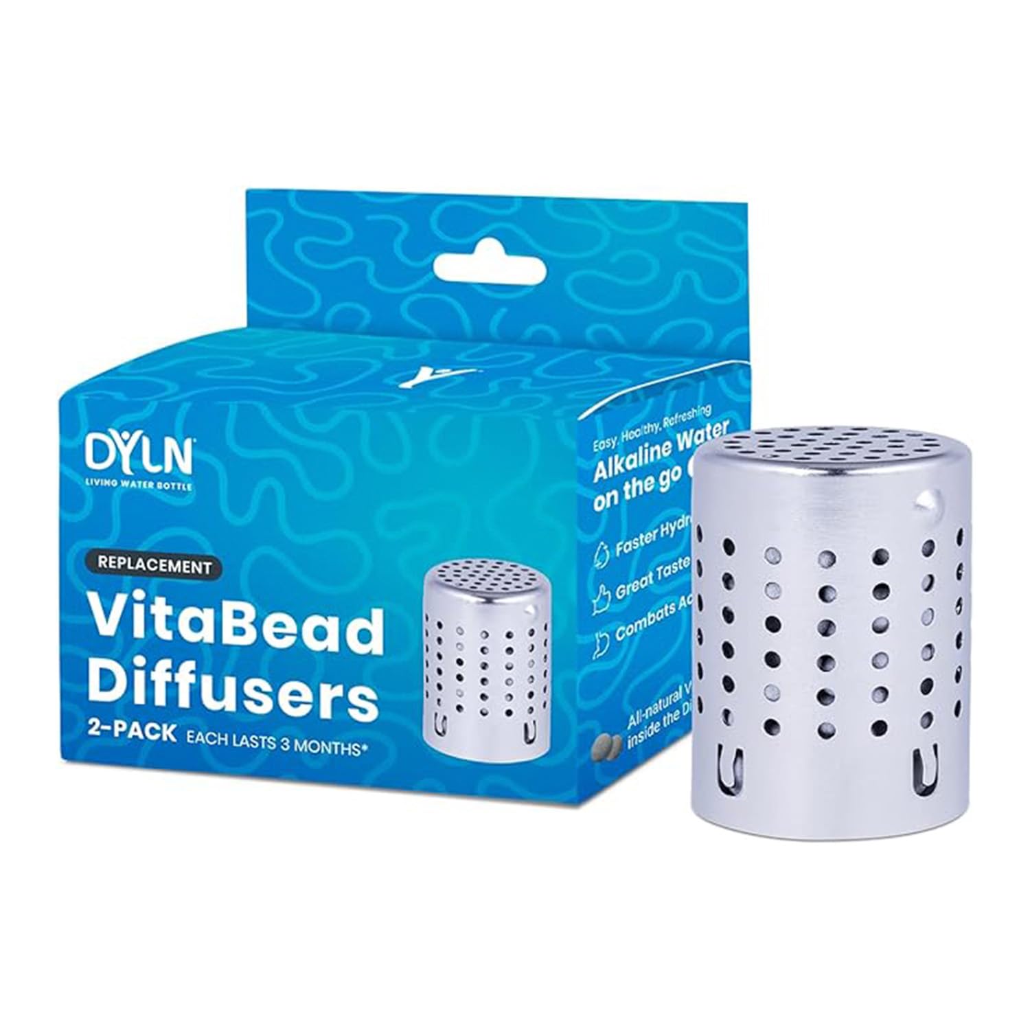 DYLN VitaBead Diffuser | Creates Hydrogen-Rich, pH 9+ Alkaline Antioxidant Water | Replacement for DYLN Bottle | Natural Mineral Ionized Hydrogen Generator for Delicious Tasting Water | 2-Pack