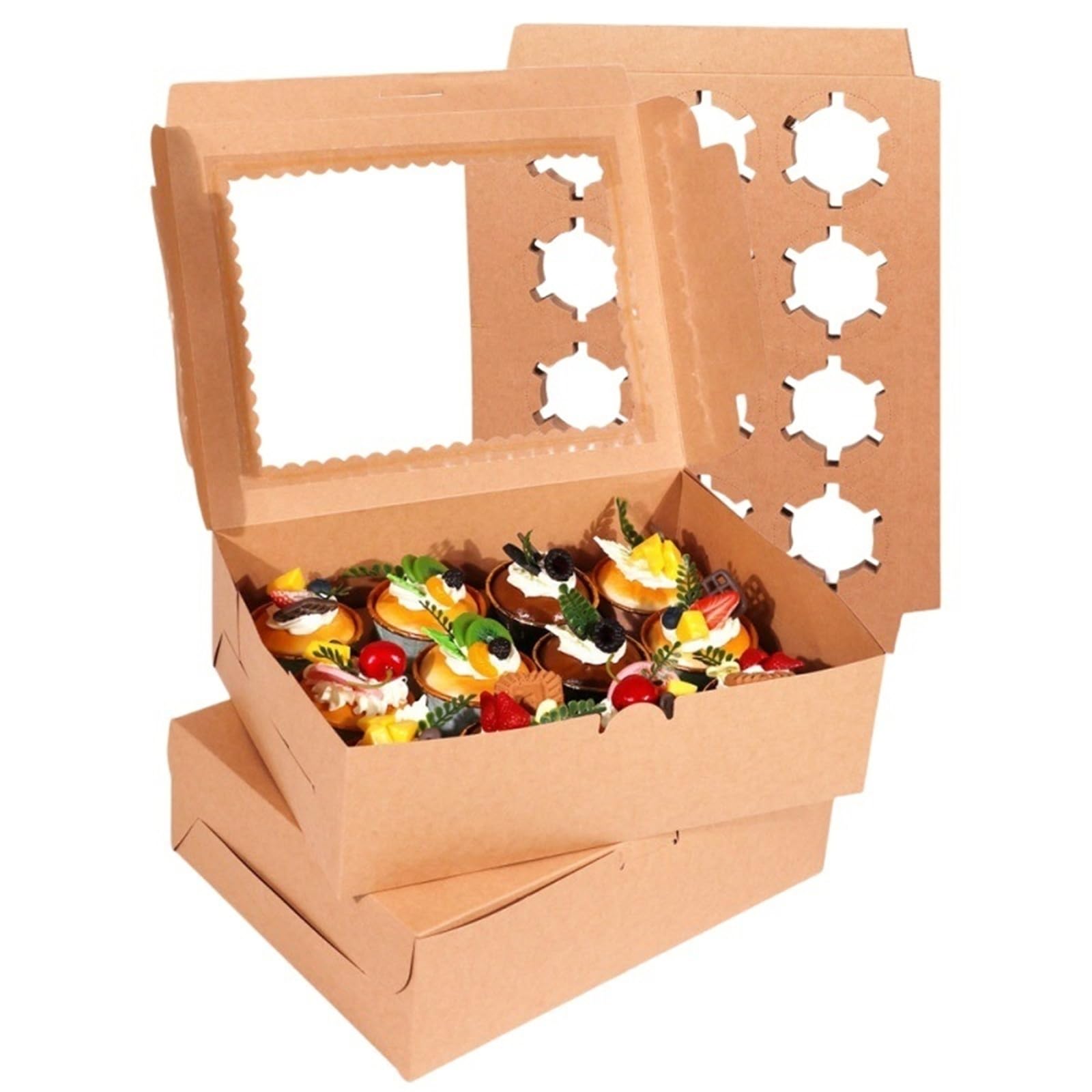 Boîte à cupcakes avec fenêtre en Kraft blanc, 5 pièces