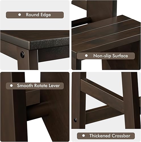 Miniatura 8 de Taburete plegable de madera de 3 escalones, escalera antideslizante portátil, escalera plegable de madera, estante de flores multifuncional y silla