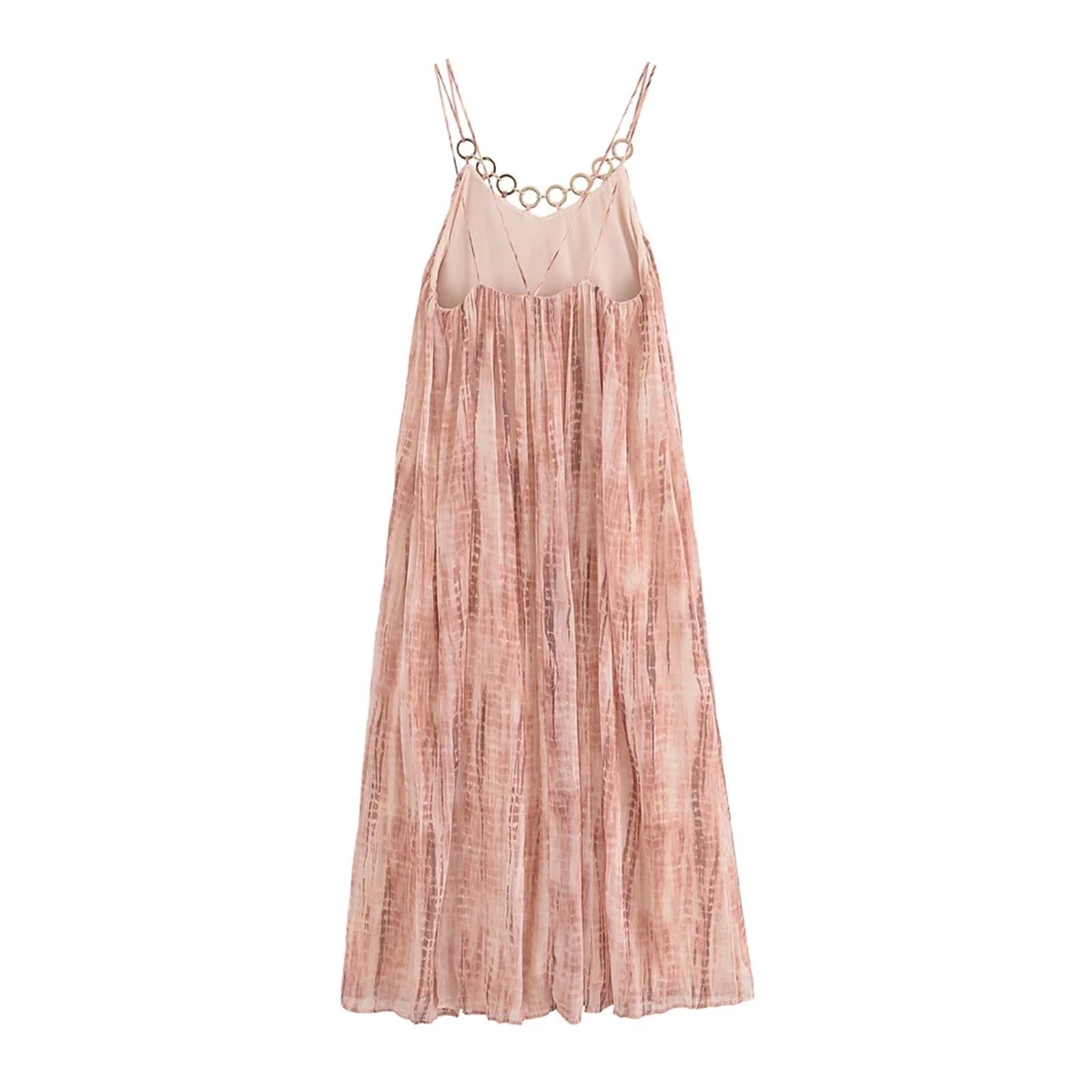 Fond De Robe Femme Robe à bretelles for femme, décontractée et élégante, avec col tie-dye décoration d'anneaux