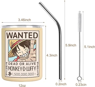 12 oz Stainless Steel Vacuum Tumbler One Piece Anime Mug with Lid and Straw
