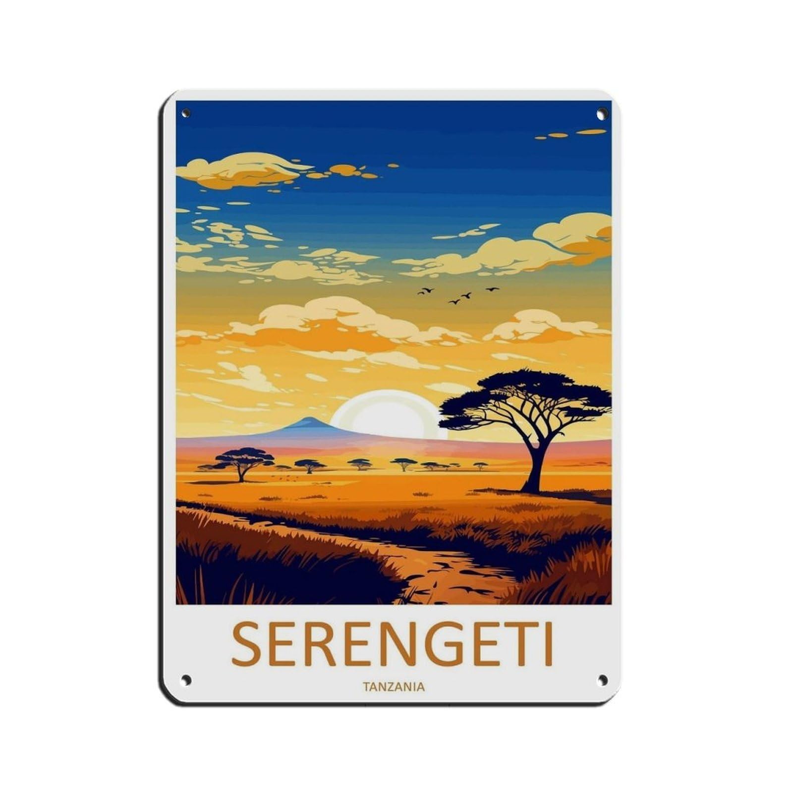 Serengeti Travel Art Tanzania Décor Art Tin Sign Vintage Metal Pub Club Cafe Bar Home Wall Art Decoration Poster Retro 12x16inch(30x40cm)