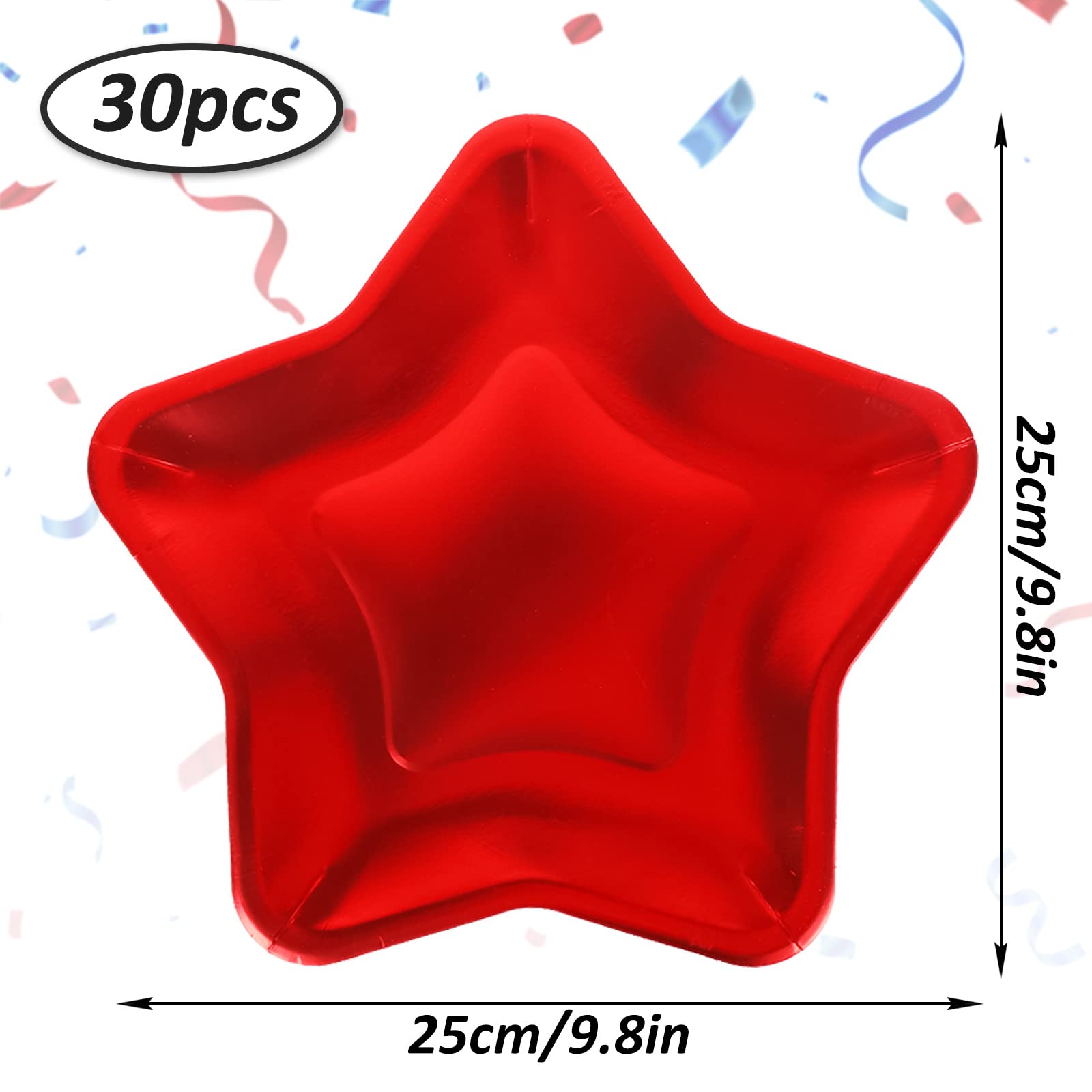 Whaline 30Pcs Patriotic Paper Plates Red Blue Sliver Star Shaped Disposable Plates July 4th Decorative Tableware for Independence Day Party Supplies Table Decorations, 9.8 x 9.8 Inch