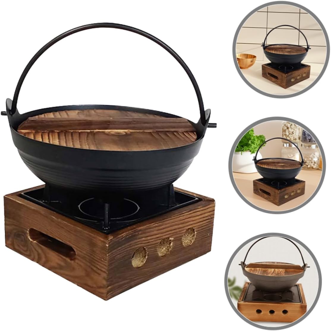 UPKOCH Japanese Style Cast Iron Sukiyaki Hot Pot Set Non-Sticky Outdoor Cooking Pot for Camping and Picnics Sturdy Pan with Lid for Family Gatherings