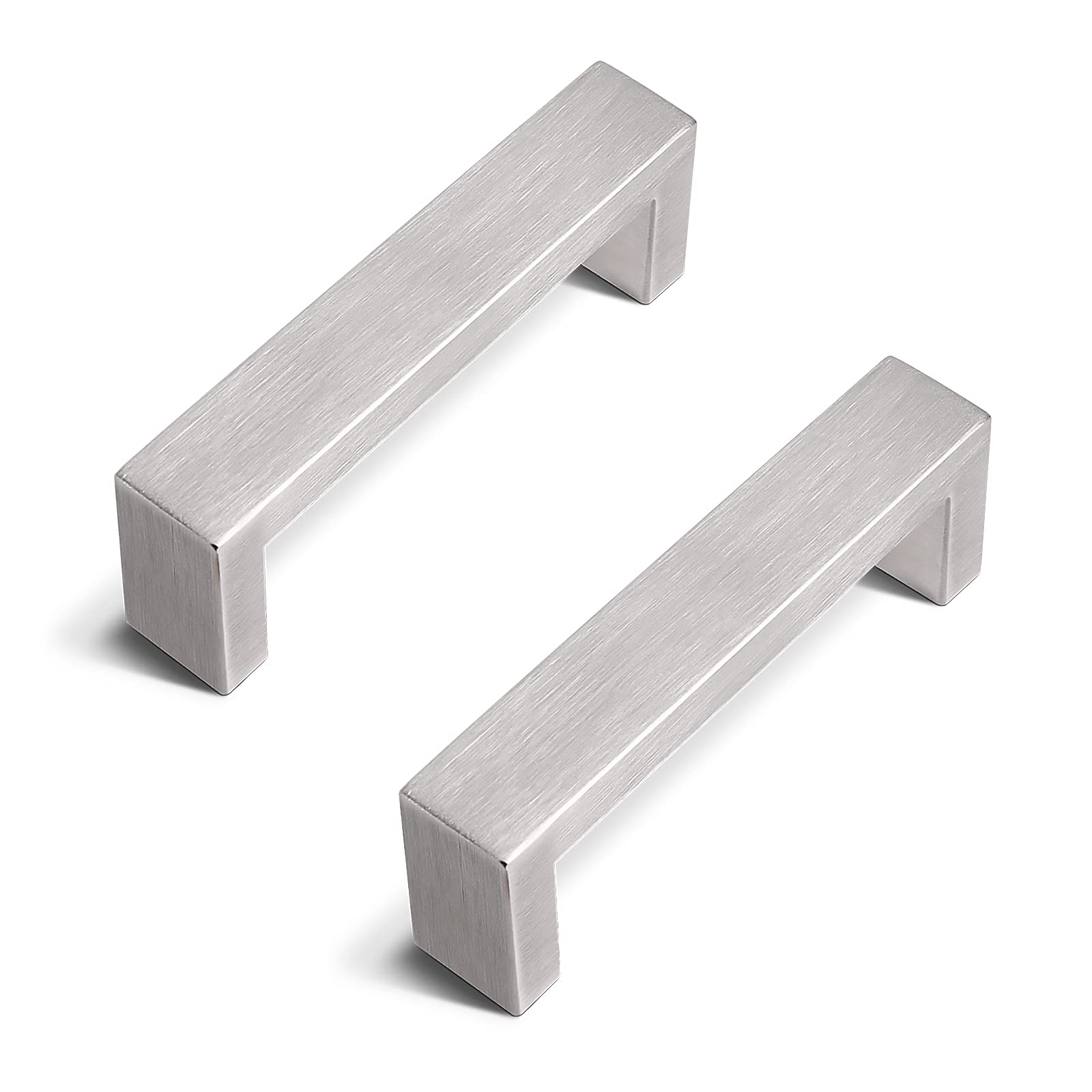 KnobonlySquare Corner Kitchen Cupboard Pulls Modern Style Stainless Steel Brushed Nickel Handles 10 Pack J30-96mm-XSD-10pcs