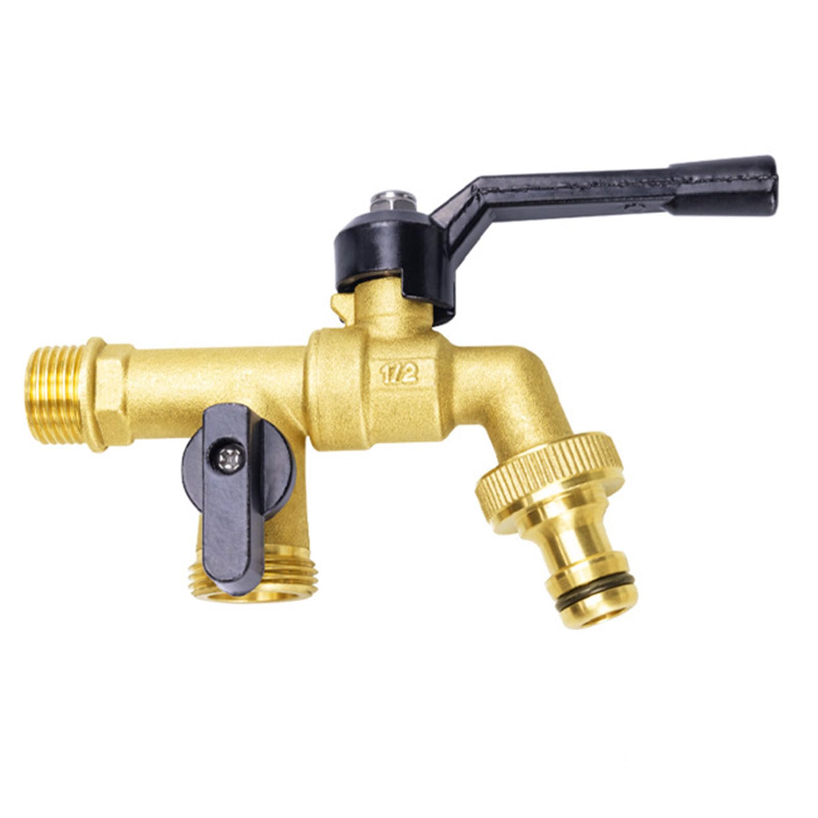 Rubinetto da esterno antiruggine e antigelo, Rubinetto a sfera in ottone a doppia uscita for giardino e esterni con ingresso da 1/2" uscite 3/4"