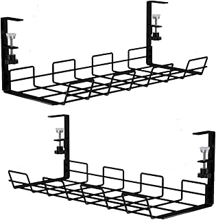 Under Desk Cable Management Tray, 2 Pack No Drill Desk Wire Management Cable Tray Under Desk Sturdy Metal Basket for Desks, Offices and Home Standing Desk