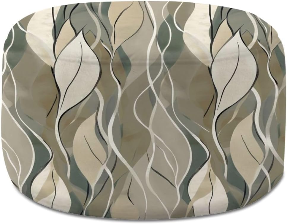 Round Pouf Ottoman Leaves pattern Tropic Palm Leaves Seamless Background Graphic Jungle Foot Stool Foot Rest Floor Stool Bean Bag Chair Cotton Linen Removable Indoor Outdoor for Living Room Bedroom