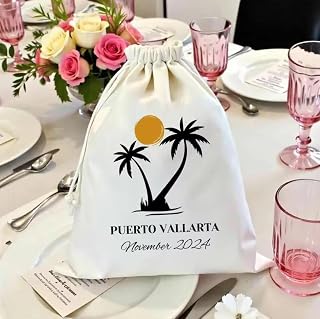MYDVDHDV Personalized Hangover Recovery Kit Drawstring Bags,Customized Puerto Vallarta Destination Wedding - Bachelorette Party - Palm Trees Theme Favor Bags - Bridal Pa