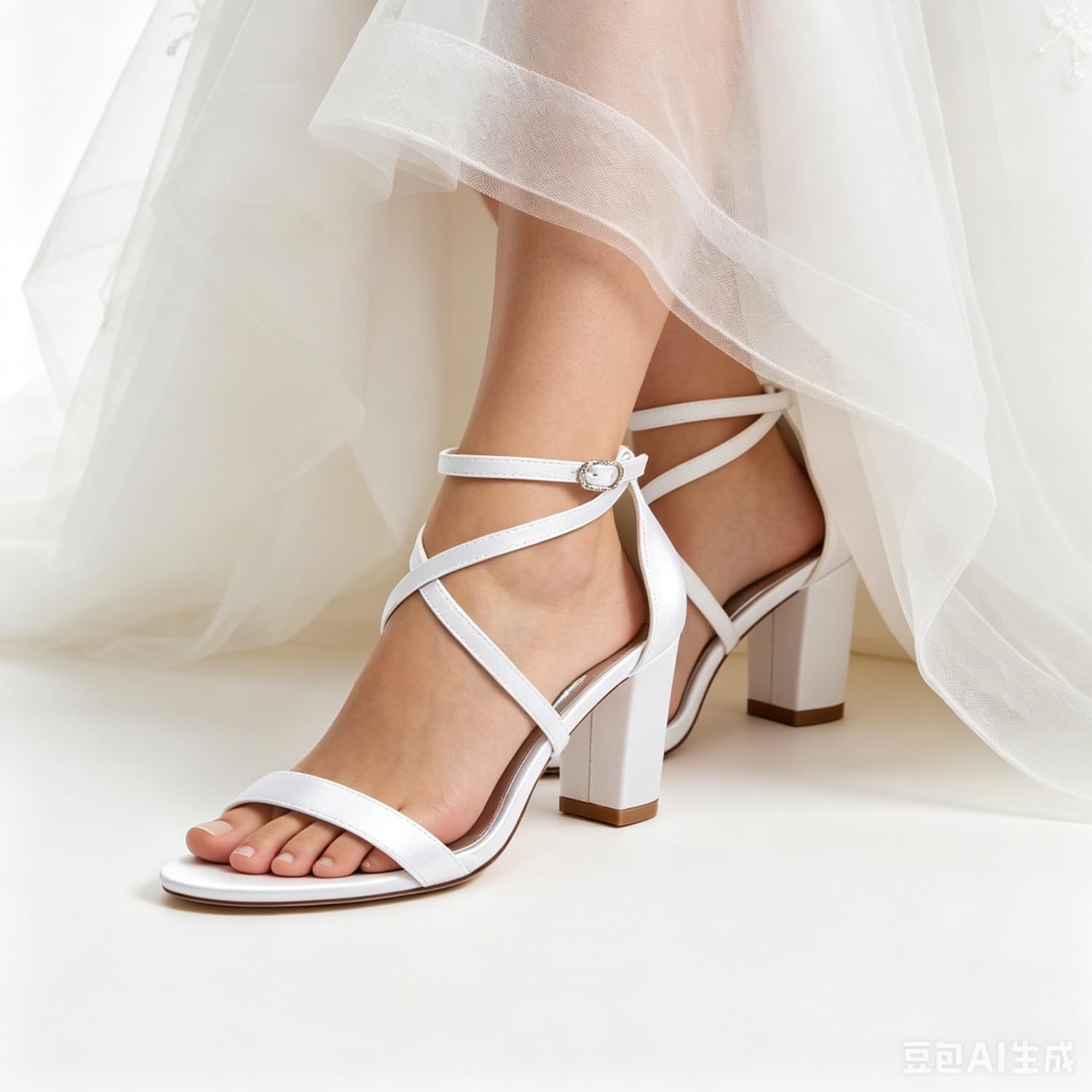 Sandalias de Boda de tacón Bloque de satén para Mujer