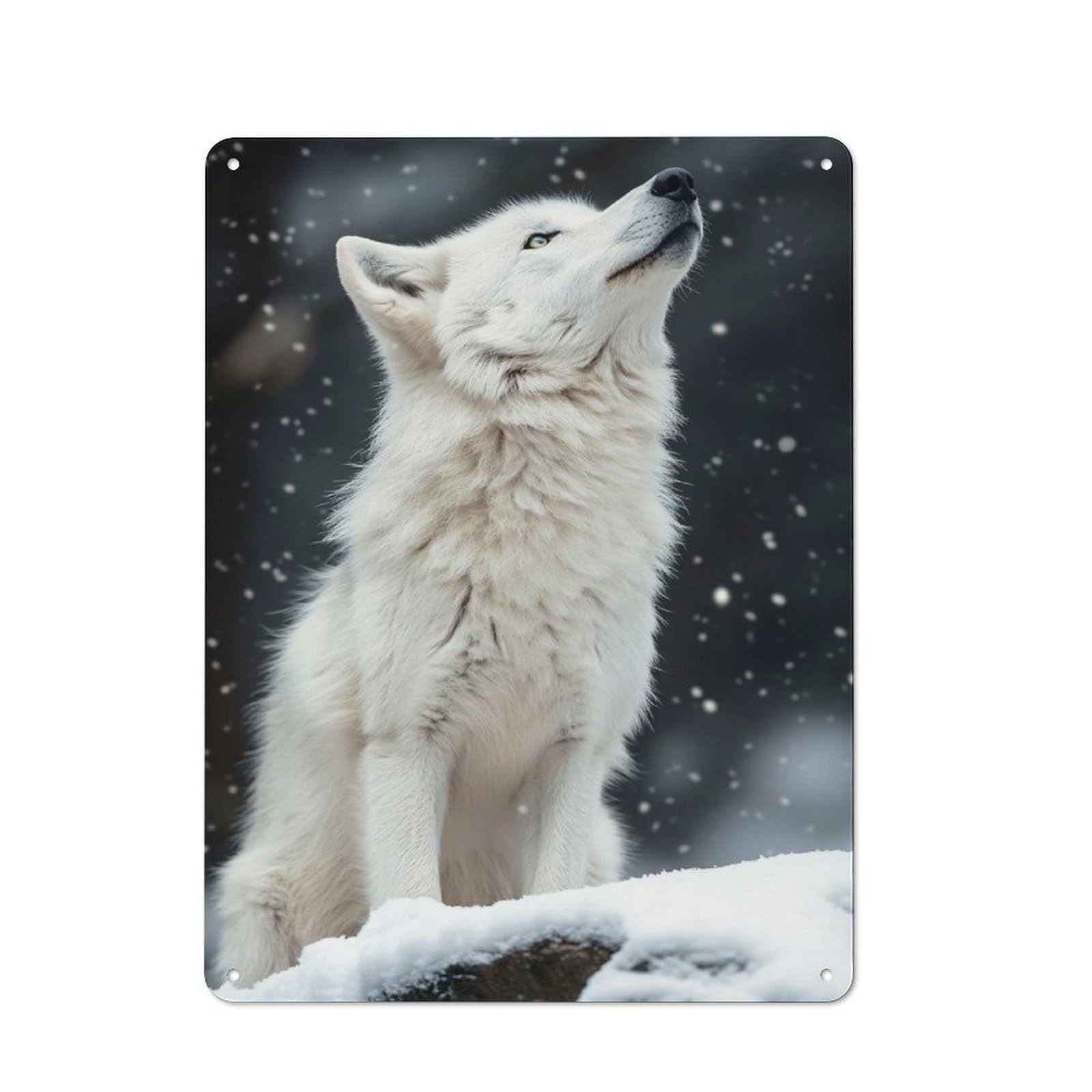 White Wolf Howling in Snow Printed Metal Sign 40x30cm for Café Or Home Bar, for Kitchen And Home Bar Decor, for Cafés, Pubs And Restaurants