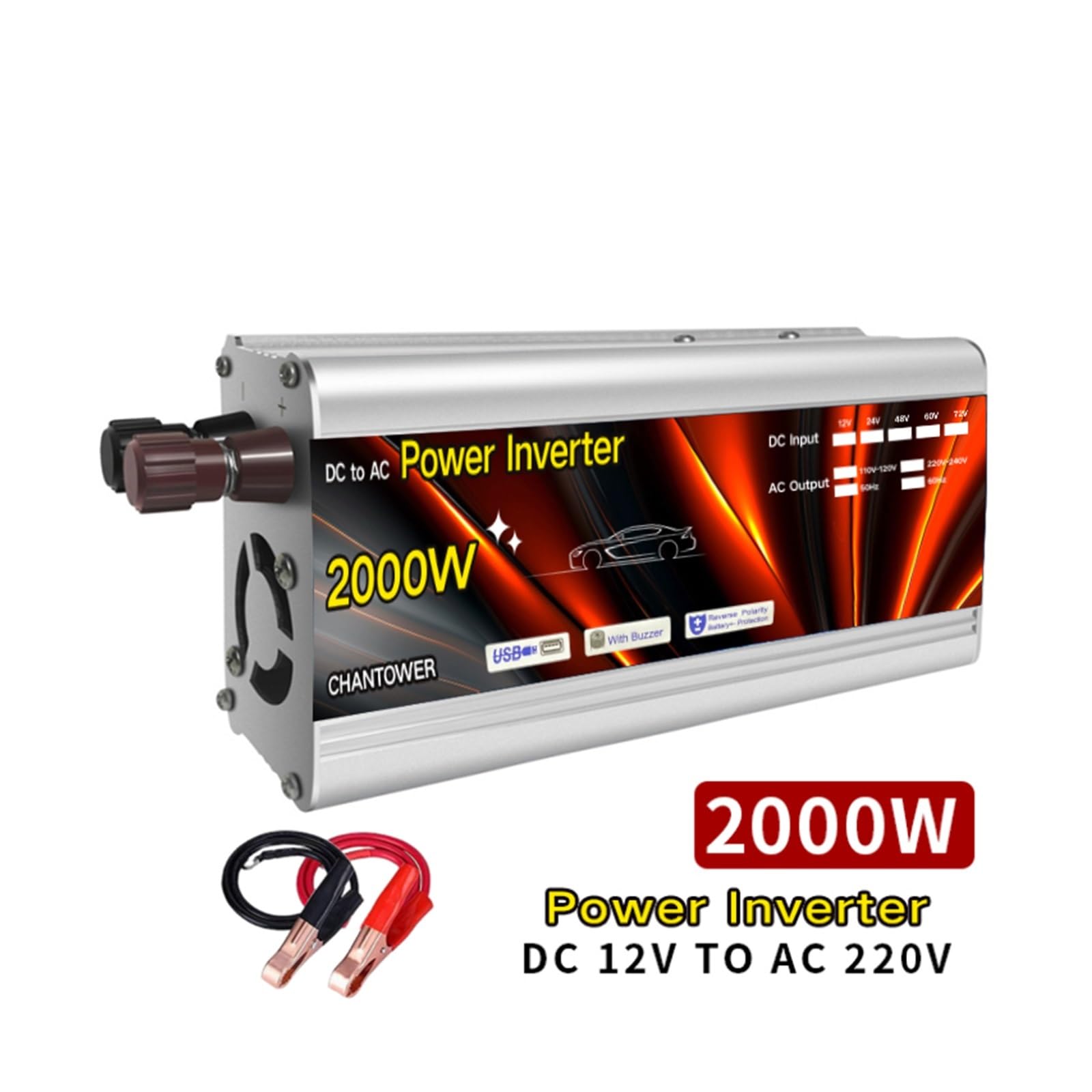 Falownik solarny 12 V 220 V, 500 W, 1000 W, 1500 W, 2000 W, przenośny transformator napięcia, ładowarka samochodowa, konwerter samochodowy (1000 W, 12 V)
