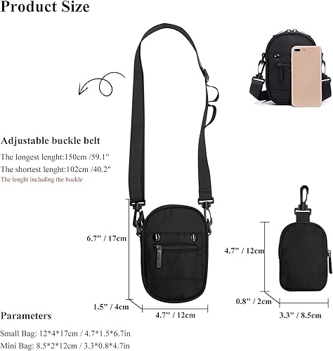 Miniatura 2 de Long Keeper Bolso cruzado pequeño para teléfono, bolso de hombro unisex de viaje Woukout Running para teléfono celular con bolsa pequeña extraíble