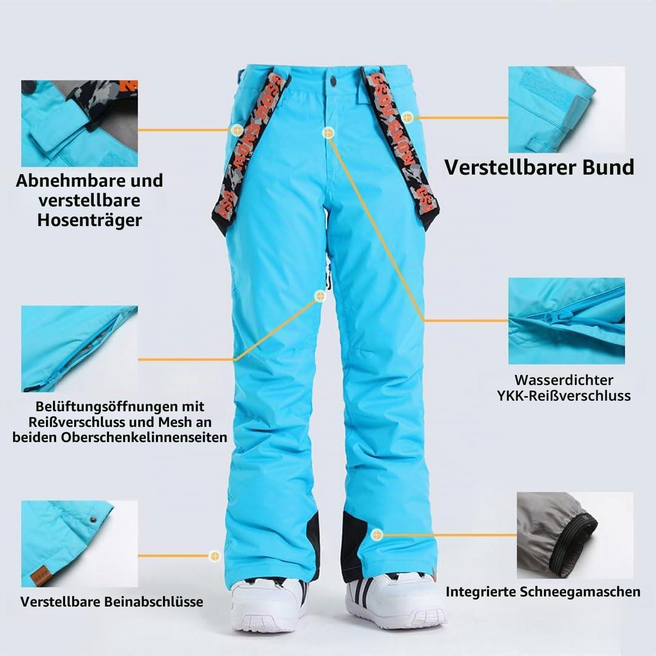 GSOU SNOW Damen Skianzug, zweiteiliges Set aus Skijacke und Skihose | 15.000 mm wasserdicht, 10.000 g atmungsaktiv, bunt bedruckt, abnehmbare Kapuze, Achselbelüftung, Schneefang für Schneesport