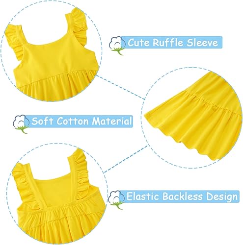 Miniatura 8 de Vieille Vestido de verano para niñas pequeñas, con volantes, sin mangas, casual, vestido de playa, escalonado, vestido de princesa para 2-8 años