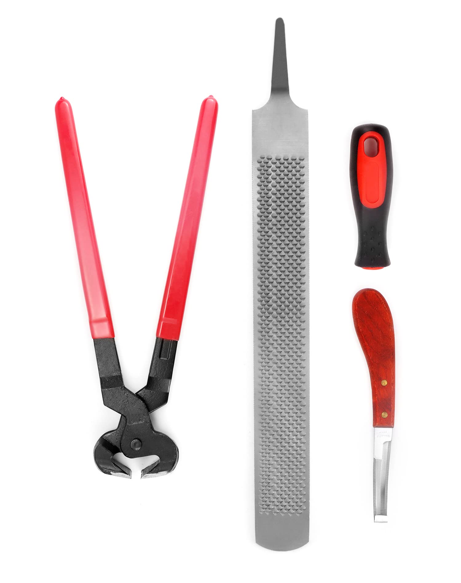 QWORK® Juego de 3 Herramientas de Herrador para Cuidado de Cascos, Cuchillo para Pezuñas, Cortadora y Escofina para Recorte y Limpieza