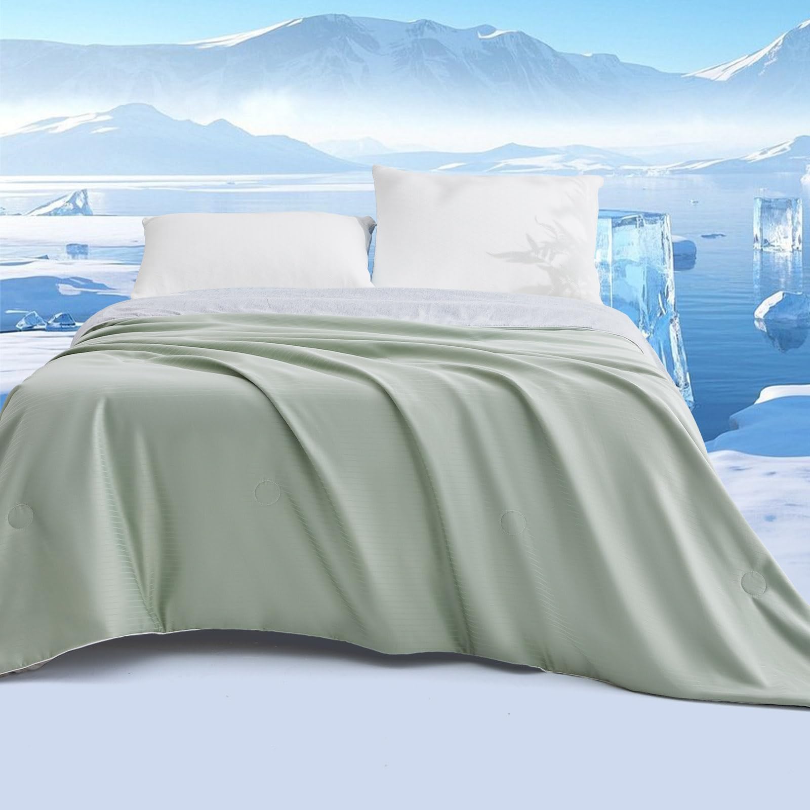 Qucover Trapunta Estiva Letto Matrimoniale 200 x 230, Arc-Chill 3.0 Q-Max>0.5 Trapunta Microfibra Leggera Reversibile, Coperta Rinfrescante Fresco Morbido Traspirante Multiuso, Grigio Verde