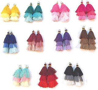 MSCFTFB 22 Pieces 2.4inch 3 Layers Small Tassels Tri-Colors Mala Tassel Charms with Jump Rings for Earring Necklace Jewelr...