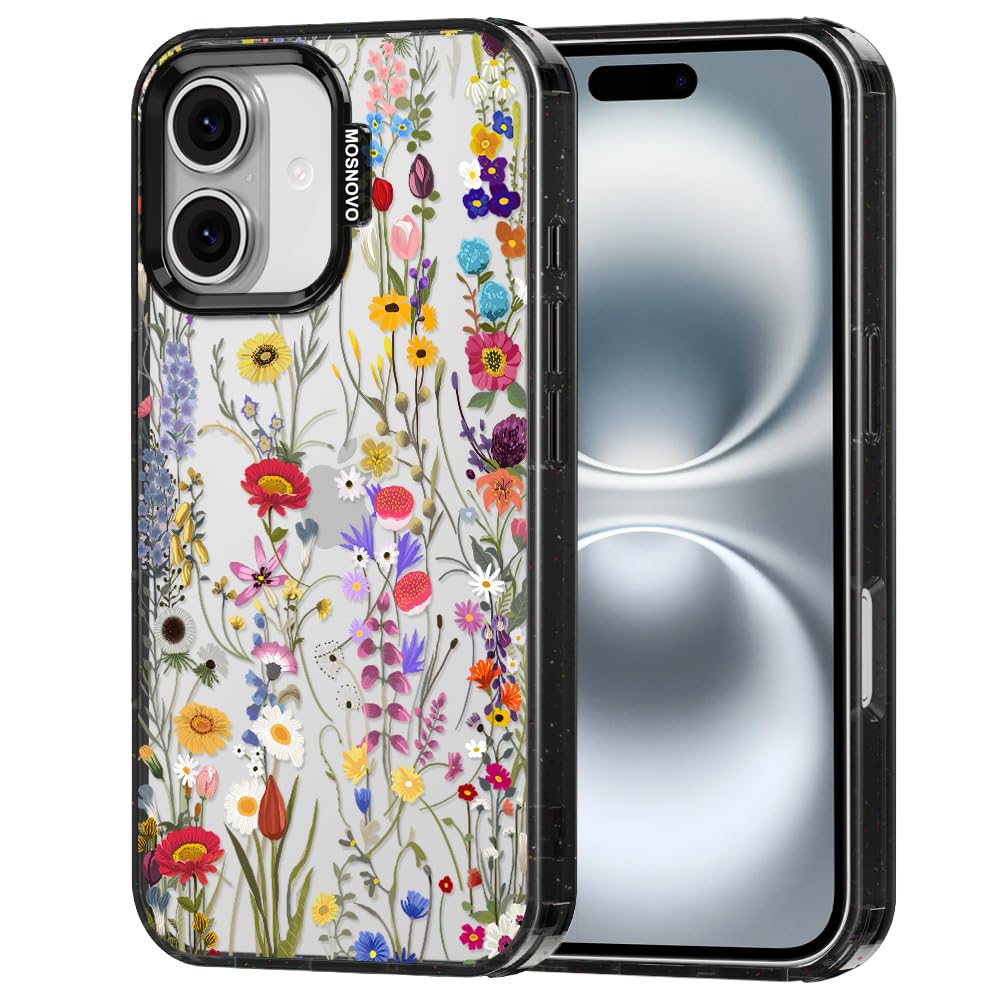 MOSNOVO Case for iPhone 16, [10ft 4X Military-Grade Drop Protection] Durable & Shockproof Phone Case Cover Design for iPhone 16 - Wildflower Meadow -