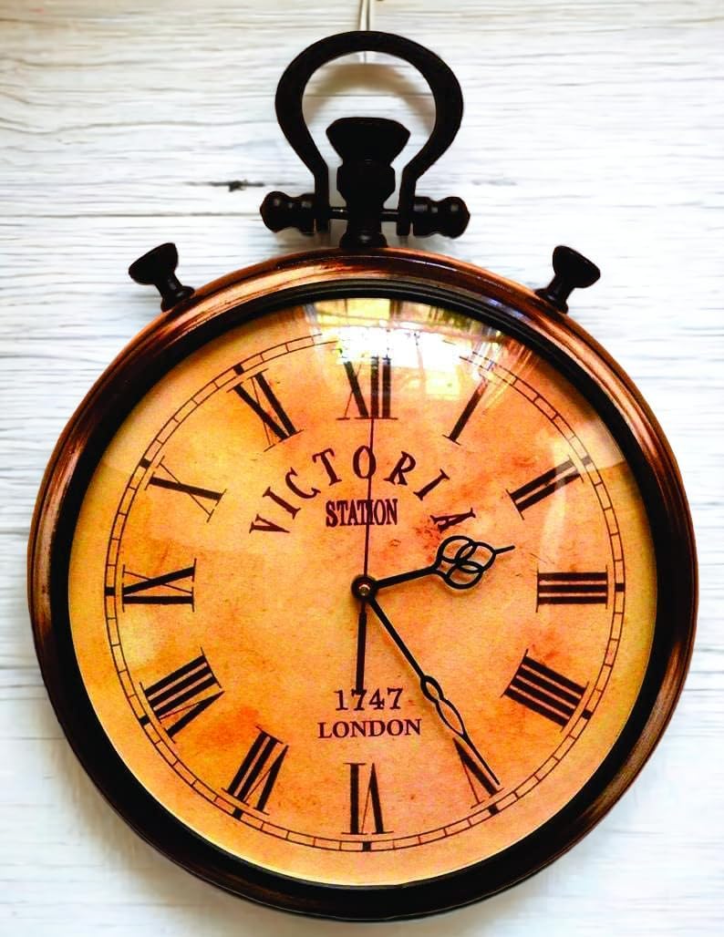 ®Vintage-Inspired Antique Wooden Wall Clock - 12” Silent Quartz Movement - Non-Ticking Round Clock with Handle for Home, Kitchen, Bedroom, Office - Easy to Read Classic Design - Battery Operated